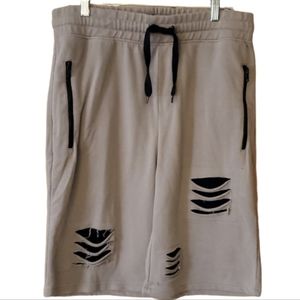 Carbon Mens Soft Distressed Grunge Sweatpant Athletic Khaki Shorts‎ Size XL